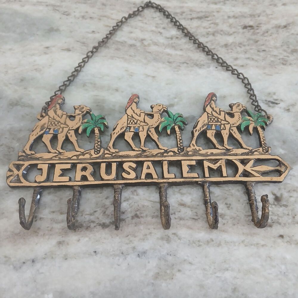 Vintage Jerusalem Camel Key Holder Wall Rack/Brass Israel Souvenir